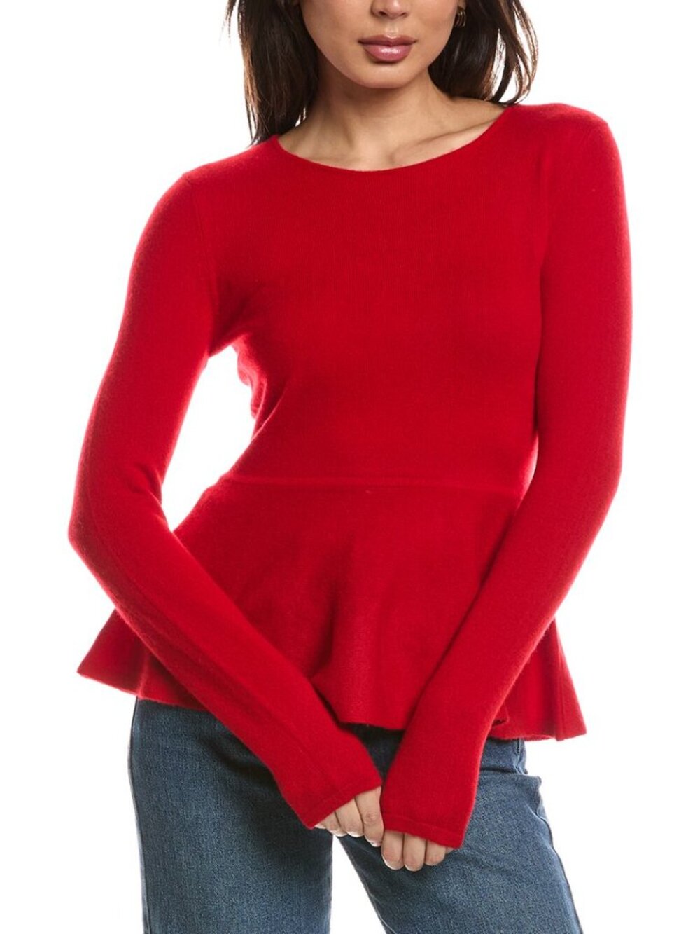 NWT The Cashmere Project Peplum Cashmere Top S True Red